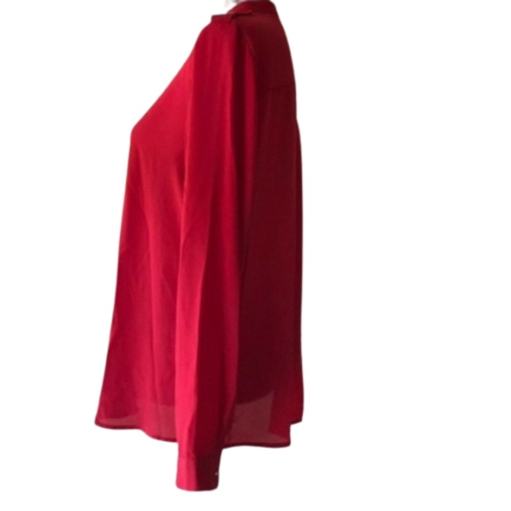 Mango Collarless Button Down Shirt Long Sleeve Red - image 7